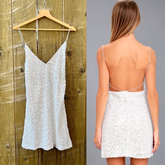 White Backless Sequin Mini Slip Dress 🌿 - Picture 2 of 11